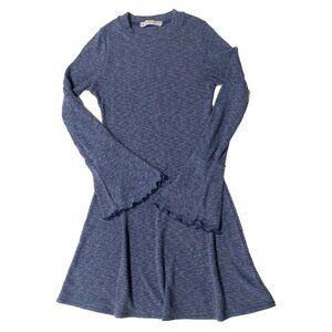 ABERCROMBIE & FITCH Ribbed Knit Dress Blue S Bell Sleeves Boho Y2K Indie Sleaze